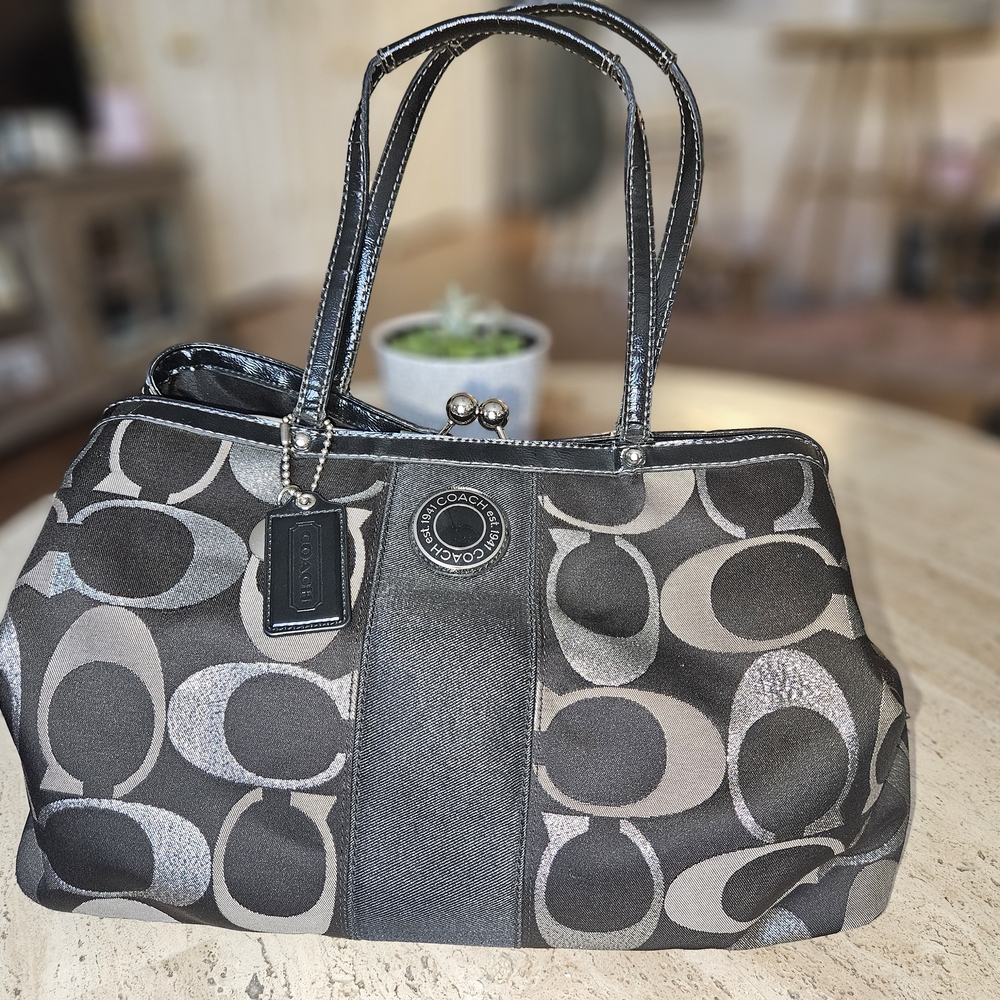 Coach Black and Gray Signature Shoulder Bag